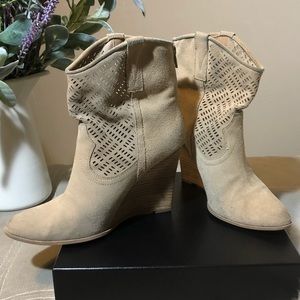 Suede western wedge booties